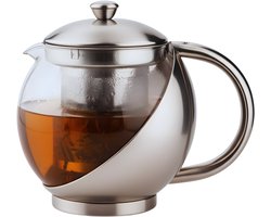 Lomera Roestvrijstalen Theepot - Theepot Met Filter - 0.75 Liter Inhoud - Hittebestendig Glas - Glanzend - RVS Filter - Theepot Voor Losse Thee - Thee Pot - Compacte Theepot - Theepot Met Glazen Behuizing