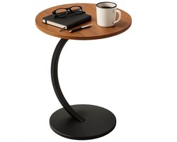 Lomera Ronde Bijzettafel - Bijzettafel Bruin - Sidetable - Mdf Tafelblad - Houten Tafelblad - Metalen Frame - Ronde Tafel - Lichte Bijzettafel - Bijzettafel Woonkamer - Bijzettafel Slaapkamer