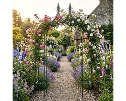 Lomera Rozenboog Deluxe - Tuinboog - Klimhulp voor Rozen en Klimplanten - Rankhulp - Metalen Pergola - Klimrek - Tuinaccessoires voor Tuin - Rozenrek - Tuindecoratie - Boog - Outdoor - Weerbestendig - Trellis - Donkergroen - Klimop