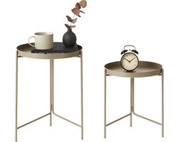 Lomera Set Van 2 Bijzettafels - Metalen Bijzettafels - Taupe Kleur - Ronde Bijzettafels - Woonkamer Tafels - Bijzet Tafel - Klein En Groot Formaat - Bijzettafel Set - Tafeltje