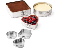 Lomera Springvorm Set - Set Van 3 Vormen - Ronde Bakvorm - Vierkante Bakvorm - Hartvormige Bakvorm - Uitneembare Bodem - Afneembare Randen - Ruimtebesparend Opbergen - Geschikt Voor De Oven