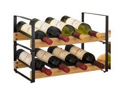 Lomera Stapelbaar Wijnrek - Wijnrek Metaal Hout - Wijnrek 8 Flessen - Wijnfleshouder - Flessenrek Metaal - Wijnopslag - Wijnrek Paulownia Hout - Wijnrek