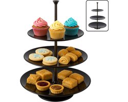 Lomera Stijlvolle Etagere - RVS Etagere - 3-laags Etagere - Glanzend Roestvrij Staal - High Tea Etagere - Hapjes Presenteren - Koekjes Serveren - Bonbons Etagere - Zwarte Etagere - 3 Plateaus - Etagere voor Hapjes