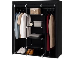 Lomera Stoffen Kledingkast - Opvouwbare Garderobekast - Garderobekast Zwart - Stoffen Vouwkast - Metalen Frame - Kliksysteem - Textiel En Metaal - Kledingkast - Opbergkast Zwart - Kleerkast Opvouwbaar