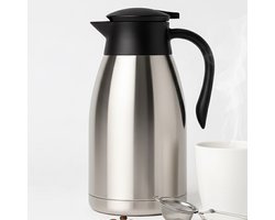 Lomera Thermoskan 2 Liter - Rvs Isoleerkan - Dubbelwandig Lekvrij - Warme en Koude Dranken - 1 Hand Bediening - Koffie en Thee - Thermoskan met Handgreep - Koffiekan - Theekan - Isoleerkan - Koffie Kan - Thermos Kan