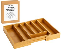 Lomera Uitschuifbare Bestekbak - Bamboe Bestekbak - Besteklade Organizer - Verstelbare Bestekbak - Keukenla Bestekbak - Bamboe Hout - 28,, Naar , - Vakverdeling - Duurzame Bamboe - Uitschuifbaar Ontwerp - Bestekhouder