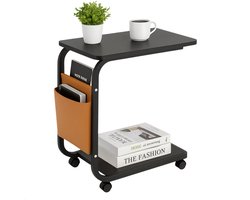Lomera Verrijdbare Bijzettafel - Banktafel Met Wielen - Zwarte Bijzettafel - Zwenkwielen Met Rem - Stoffen Insteekvak - Makkelijk Aan De Bank Te Schuiven - Metalen Frame - Mdf Bladen - Industriële Stijl - C-Vormig Ontwerp