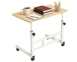 Lomera Verrijdbare Laptoptafel - Verstelbare Bedtafel - In Hoogte Verstelbaar Tafelblad - Walnoot Tafelblad - Metalen Frame - Zwenkwieltjes Met Rem - Mobiele Bijzettafel - Computertafel - Bureau Op Wielen - Houtlook - Mdf Materiaal