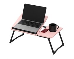 Lomera Verstelbare Bedtafel - Laptoptafel Roze - Inklapbare Ontbijttafel - Opklapbare Laptoptafel - Bekerhouder - Anti-Slip Rubber - Mdf Tafelblad - Metalen Frame - Roze Tafelblad - Verstelbaar In Hoogte - Multifunctionele Bedtafel