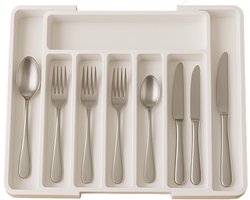 Lomera Verstelbare Bestekbak - Uitschuifbare Organizer - Keukenlade Organizer - Kunststof Bestekbak - 8 Vakken - Wit Bestekbak - Ladeverdeler - Bestekhouder Keuken - Duurzaam Kunststof - Lichtgewicht Ontwerp - Ruimtebesparend