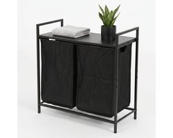 Lomera Wasmand met 2 Vakken - Wassorteerder - Dubbele Wasmand - Uitschuifbaar met Plank - Uitneembare Waszakken - Wasgoedsorteerder - Metalen Frame - Wasmand Kast - Laundry Basket - Wasmand Sorteerfunctie - Zwart