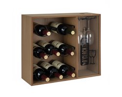 Lomera Wijnrek MDF - Wijnkastje - Ruimte Voor 6 Flessen - Wijnflessen Opbergen - Kurken Bewaren - Glasplaatje Met Print - Compact Design - Staand Wijnrek - Decoratief Wijnrek - Wijnrek Voor Keuken - Wijnrek Voor Dressoir