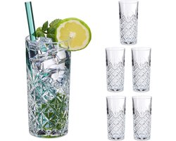 longdrinkglazen - set van 6 - 300 ml - met reliëf - transparant