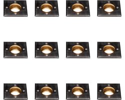 LongLife Inbouw LED Grondspots vierkant - Waterdicht - RVS Padverlichting - Zwart - 12 stuks - Ledlamp - Spot - Inbouwspot - Grondspot