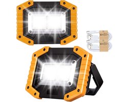 longziming -2× 30W LED Bouwlampen – Oplaadbare Draagbare Schijnwerpers – Waterdicht IP65 – USB Campinglamp voor Garage, Kamperen, Vissen en Noodreparaties op Bouwplaatsen