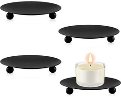 longziming -4-delige set metalen kandelaar – ronde retro kaarshouders voor stompkaarsen – elegante kaarsenstandaard van ijzer – zwart