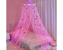 longziming -Bedcanopy - Kinderkamertent - Meisjes Bedgordijn - Glow-in-the-dark Sterren - Inclusief LED-verlichting - Premium Garen - Verstelbare Touwtop - Veilige Slaapomgeving - 1 Set -Roe
