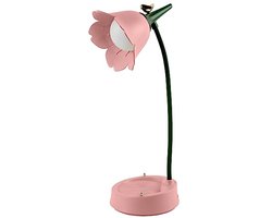 longziming -Bureaulamp LED Dimbaar – Tafellamp – Schattige Bureaulamp – LED Nachtlampje met Touch Dimfunctie – Bureaulamp Led – Leeslamp Staand – Flexibele Zwanenhals en Oplaadbare Batterij – Verstelbaar Leeslampje voor Slaapkamer en Kantoor - Roze