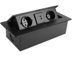 longziming -Cirkelvormig Pop-up Stopcontact – Plug & Play voor Kantoor en Vergadertafels – Veilig Langzaam Openend, Slank Zwart Design