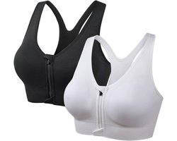 longziming -Dames Sport-BH met Ritssluiting – Racerback, Ademend & Zweetabsorberend, Verwijderbare BH-Pads, Medium Ondersteuning – Voor Sport, Fitness en Yoga, Maat L