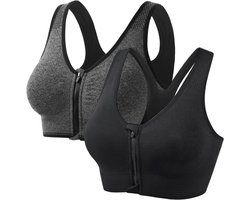 longziming -Dames Sport-BH met Ritssluiting – Racerback, Ademend & Zweetabsorberend, Verwijderbare BH-Pads, Medium Ondersteuning – Voor Sport, Fitness en Yoga, Maat L