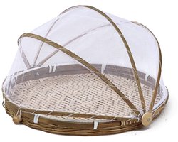 longziming -Fruitmand met Deksel - Voedselkap Mand - Keuken Accessoire - Insectenbescherming - Natuurlijke Uitstraling - Zeegras Materiaal - Duurzaam & Herbruikbaar - 1 Stuk