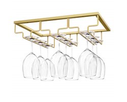 longziming -Gouden Inbouw Wijnglazenrek – Stevig Metalen Glazenhouder met 3 Rijen – Ruimtebesparend Onderkast Rek voor Wijnglazen, Champagneglazen & Cocktailglazen – Ideaal voor Keuken, Bar en Restaurant