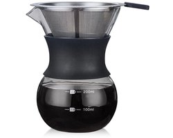 longziming -Handmatige Pour Over Koffiemaker 200 ml – Glazen Koffiekaraf met Fijn RVS Filter, Compacte Koffiebereider voor Thuis, Kantoor of Reizen
