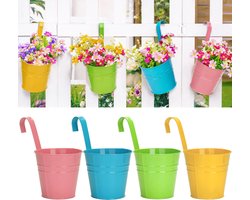longziming - Hangende plantenbak - Hangende bloempot - Hangpotten - Set van 4, metaal met roestbestendige coating - Afneembare handgreep, eenvoudig op te hangen - Drainagegaten voor optimale waterafvoer