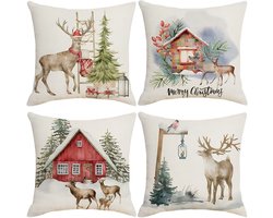 longziming Kerst Kussenhoes 45x45 cm - 4 stuks - Winter Decoratie voor Woonkamer Sofa, Comfortabele Sierkussens, Feestdagen Kussenhoes - Woonkamer Accessoire - Kerstdecoratie