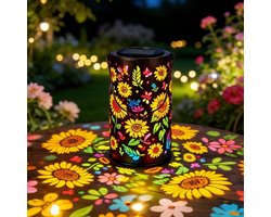 longziming - Kleurrijke zonnebloem - Decoratieve Solar Tuinlamp - 10*10*18cm - LED Hanglantaarn Op Zonne Energie - Kleurrijke Lichtprojecties - Vintage Goud Koper Uitstraling - Flexibel Hangend Of Vrijstaand Gebruik - 1 Stuk