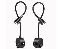 longziming -LED Leeslamp met Flexibele Hals – 4000K Neutraal Wit – Wandmontage – Aluminium – 2 Stuks – 3W Richtbaar Licht met Aanraakschakelaar