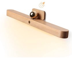 longziming -LED Spiegelverlichting – 3 Helderheidsniveaus, Oplaadbaar & Verstelbaar – Beukenhout Design 4000K
