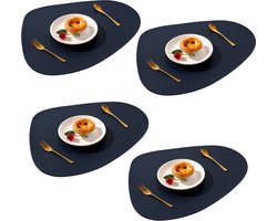 longziming -Leren Placemats Set van 4 – Blauw – Wasbaar & Waterdicht – Duurzame Tafelmatten voor Eettafel, Patio en Tuin