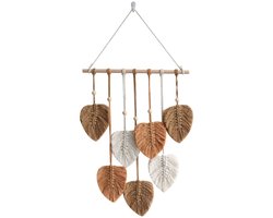 longziming -Macramé wandtapijt - Handgemaakte Macramé Wanddecoratie van Katoen – Uniek Bladontwerp – Natuurlijke Boho Woondecoratie 40×80 cm – Sfeervolle Muur – Khaki