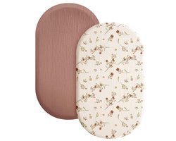 longziming - Muslin Wieg Lakens - 2 Pack - Zacht - Ademend - Babybed Matras Lakens - Past - Hourglass - Oval、Cradle、Moses - Basket - Baby - Meisje - Jongen - Chestnut+Posy