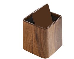 longziming-Prullenbak - Mini prullenbak - Desktop prullenbak - 1 stuk - 14,7x14,7x15,3 cm - Vintage houtlook - PP kunststof - Waterdicht - Geurwerend - Met deksel - Voor badkamer, kantoor, slaapkamer en woonkamer