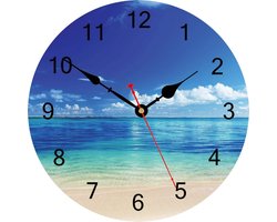 longziming -Ronde Wandklok - Wandklok Industrieel - Klassieke Quartz Wandklok - Kalme Blauwe Zee En Hemel - Stil Sweep-Uurwerk/Zonder Weerspiegelingen - 1 Stuk - Voor Woonkamer