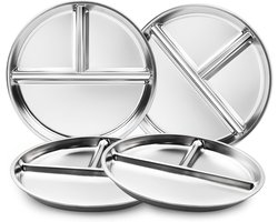 longziming - RVS Kinderborden - Set Van 4 - 7,8 Inch - Gedeelde Bordjes - Toddler Portion Control - Non Toxic BPA Free - Onbreekbaar - Vaatwasserbestendig - Baby Snack Bord Voor Kinderopvang - Restaurant - Reizen - 20CM