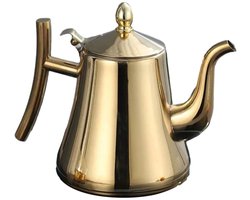 longziming -RVS Theekan 1500 ml met Theefilter – Theepot met Uitneembare Theezeef voor Losse Thee en Theezakjes – Druppelvrije Theekan 304 Roestvrij Staal – Goud - 1 stuk