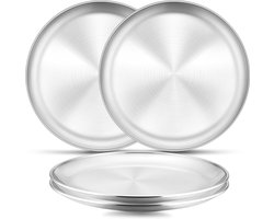 longziming -Set van 4 RVS Borden – 20 cm Rond Servies, Duurzame Roestvrijstalen Campingborden voor Keuken, Picknick, Wandelen, Barbecue en Feestjes