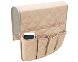 longziming -Sofa Armleuning Organizer – Bank Opbergvak met 5 Vakken & Antislip Bevestiging – Duurzaam Polyester 90×43 cm- Beige