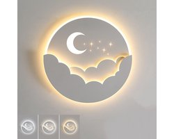 longziming -Ster Wandlamp - Maan Design - Rond Lichteffect Met Warme Sfeer Voor Kinderkamer En Woonkamer - 1 Stuk - Wit