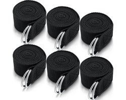 longziming-Yoga Riem - Yoga strap - Stretch Band - Pilates - 6 stuks - 2,4 meter - 3,8 cm breed - D-vormige metalen gesp - Antislip katoen-polyester - Zwart & paars - Voor flexibiliteit, rekken en yogahoudingen - Zwart