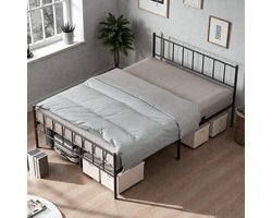 Lonheo® Bedframe - Metalen Bed - Tweepersoonsbed 140x200 cm - met Hoofdbord en Lattenbodem - 32 cm Grote Opbergruimte - Heavy Duty - Stevig - Roestvrij - Gemakkelijk te Monteren - Draagkracht 600 kg - Zwart