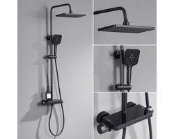 Lonheo max Regendouche met Thermostaatkraan - Douchesysteem Set - Hoofddouche en Handdouche - Douchekop met 150cm slang - 360° Draaibaar - Zwart