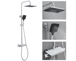 Lonheo Max Thermostatische Doucheset - 10 Inch Vierkante Regendouche - 3-Functie Handdouche - Chroom Afwerking - Gehard Glazen Plateau