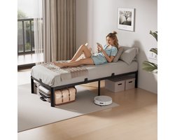 Lonheo Metalen Bed 90x200 cm - Minimalistisch - Bedframe - Eenpersoonsbed - Draagkracht 350 kg - Grote Opbergruimte - Stevig - Stil - Anti Slip - IJzeren Bed - Duurzaam - Zwart