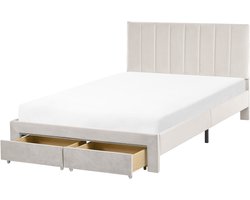LONZAC - Bed met opbergruimte - Gebroken wit - 120 x 200 cm - Fluweel