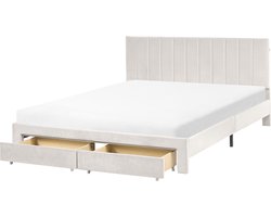 LONZAC - Bed met opbergruimte - Gebroken wit - 160 x 200 cm - Fluweel
